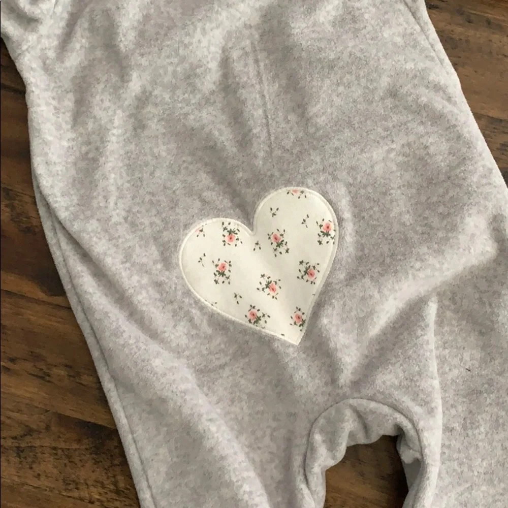 6M Carter’s Fleece Hooded One Piece - Heart Bottom